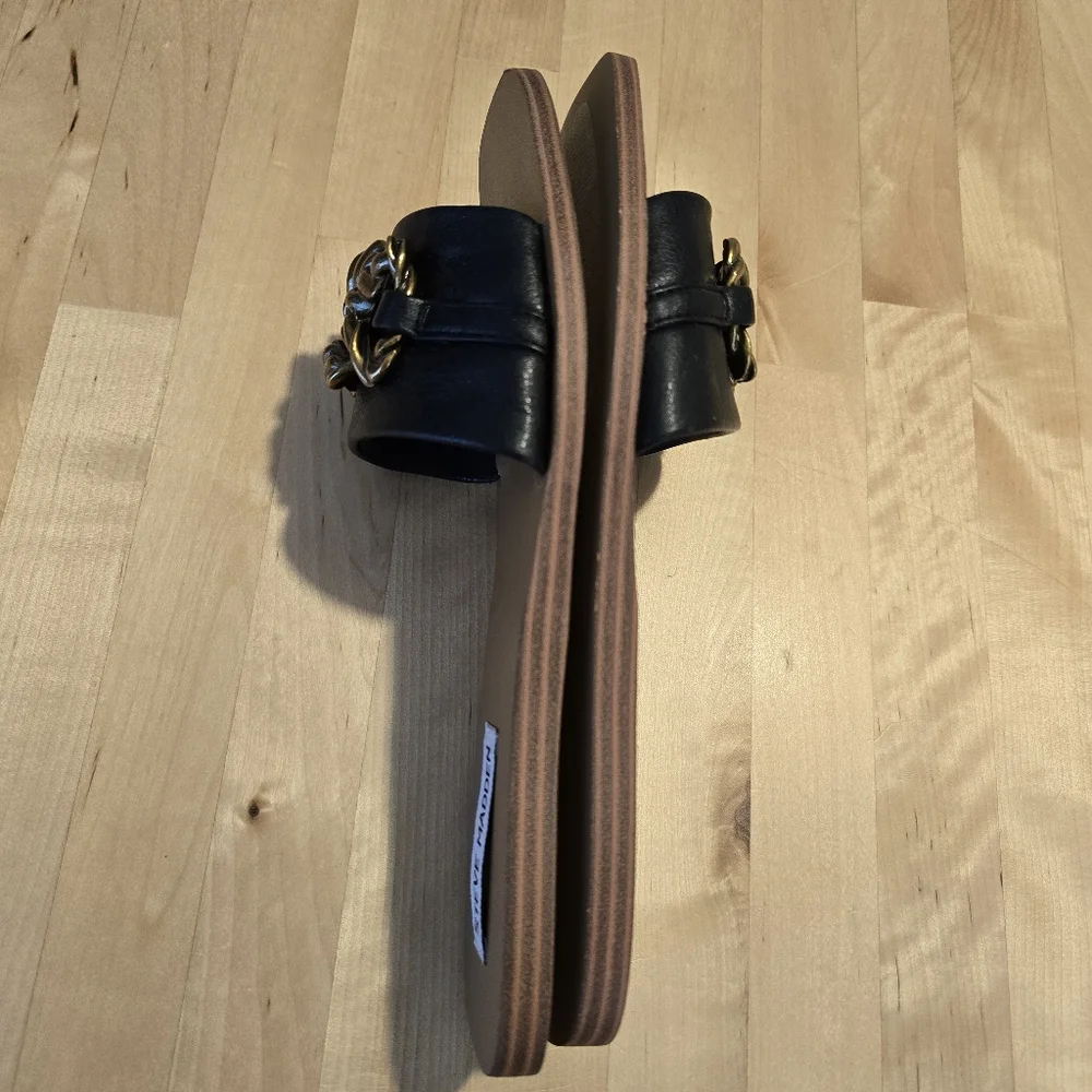 Steve Madden Ilana Black Chunky Gold Slide Sandals Size 9M NEW